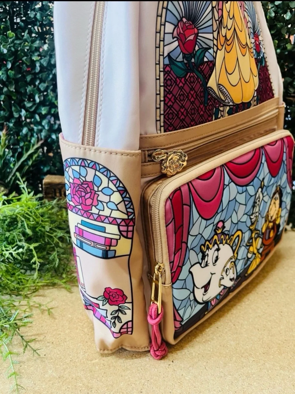 Disney Beauty and The Beast Stained Glass Portraits Backpack Rose Coin Purse